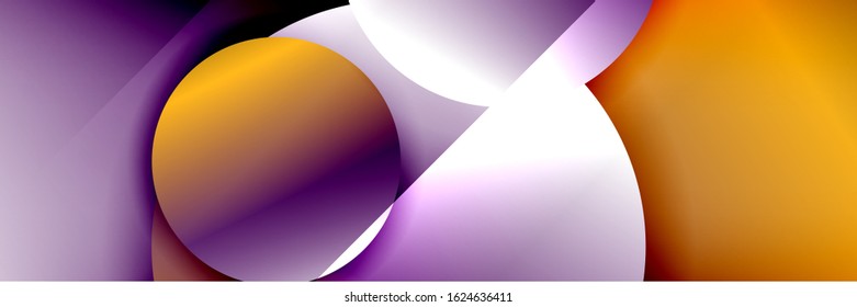 Dynamic trendy geometrical abstract background. Circles, round shapes 3d shadow effects and fluid gradients. Modern overlapping round forms. Vector Illustration For Wallpaper, Banner, Background, Card