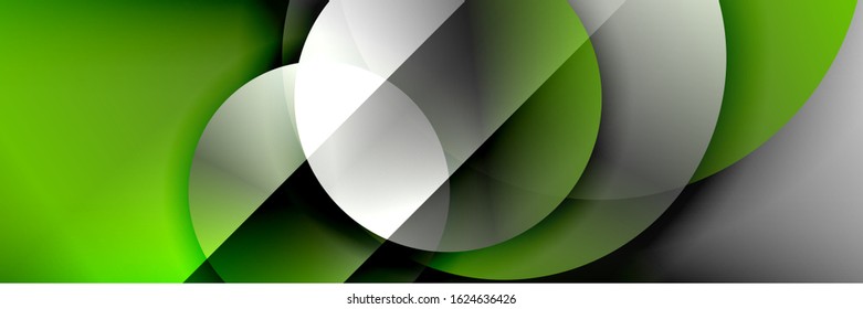 Dynamic trendy geometrical abstract background. Circles, round shapes 3d shadow effects and fluid gradients. Modern overlapping round forms. Vector Illustration For Wallpaper, Banner, Background, Card