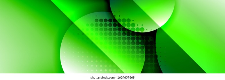 Dynamic trendy geometrical abstract background. Circles, round shapes 3d shadow effects and fluid gradients. Modern overlapping round forms. Vector Illustration For Wallpaper, Banner, Background, Card