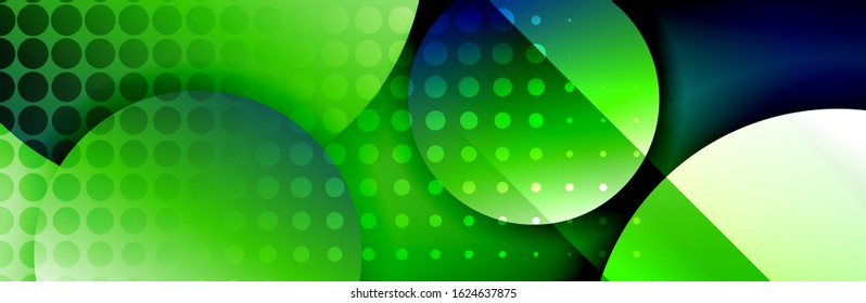 Dynamic trendy geometrical abstract background. Circles, round shapes 3d shadow effects and fluid gradients. Modern overlapping round forms. Vector Illustration For Wallpaper, Banner, Background, Card