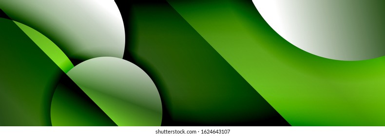 Dynamic trendy geometrical abstract background. Circles, round shapes 3d shadow effects and fluid gradients. Modern overlapping round forms. Vector Illustration For Wallpaper, Banner, Background, Card