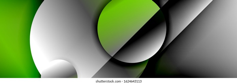 Dynamic trendy geometrical abstract background. Circles, round shapes 3d shadow effects and fluid gradients. Modern overlapping round forms. Vector Illustration For Wallpaper, Banner, Background, Card