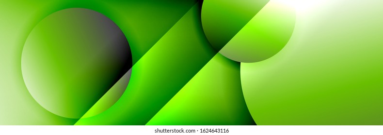Dynamic trendy geometrical abstract background. Circles, round shapes 3d shadow effects and fluid gradients. Modern overlapping round forms. Vector Illustration For Wallpaper, Banner, Background, Card