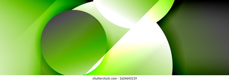 Dynamic trendy geometrical abstract background. Circles, round shapes 3d shadow effects and fluid gradients. Modern overlapping round forms. Vector Illustration For Wallpaper, Banner, Background, Card