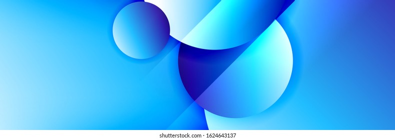 Fondo abstracto geométrico dinámico a la moda. Círculos, formas redondeadas, efectos de sombra 3d y gradientes de fluido. Formas redondeadas superpuestas modernas. Ilustración vectorial para papel de escritorio, pancarta, fondo, tarjeta