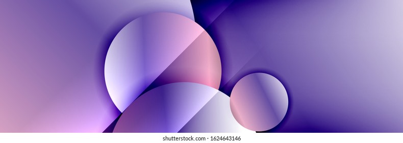 Dynamic trendy geometrical abstract background. Circles, round shapes 3d shadow effects and fluid gradients. Modern overlapping round forms. Vector Illustration For Wallpaper, Banner, Background, Card