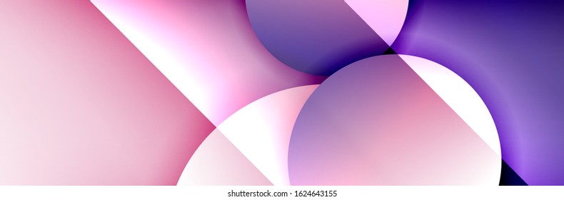 Dynamic trendy geometrical abstract background. Circles, round shapes 3d shadow effects and fluid gradients. Modern overlapping round forms. Vector Illustration For Wallpaper, Banner, Background, Card