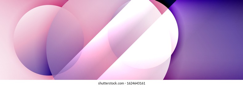 Fondo abstracto geométrico dinámico a la moda. Círculos, formas redondeadas, efectos de sombra 3d y gradientes de fluido. Formas redondeadas superpuestas modernas. Ilustración vectorial para papel de escritorio, pancarta, fondo, tarjeta