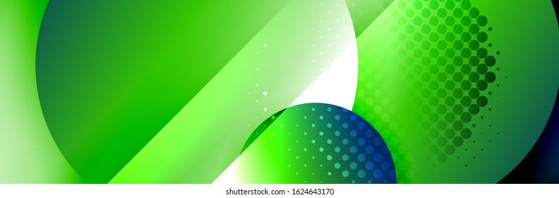 Dynamic trendy geometrical abstract background. Circles, round shapes 3d shadow effects and fluid gradients. Modern overlapping round forms. Vector Illustration For Wallpaper, Banner, Background, Card