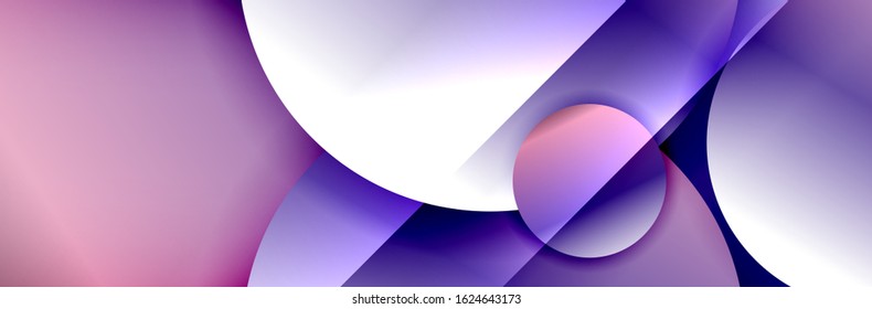 Fondo abstracto geométrico dinámico a la moda. Círculos, formas redondeadas, efectos de sombra 3d y gradientes de fluido. Formas redondeadas superpuestas modernas. Ilustración vectorial para papel de escritorio, pancarta, fondo, tarjeta