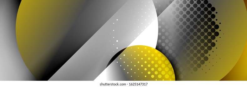 Dynamic trendy geometrical abstract background. Circles, round shapes 3d shadow effects and fluid gradients. Modern overlapping round forms. Vector Illustration For Wallpaper, Banner, Background, Card