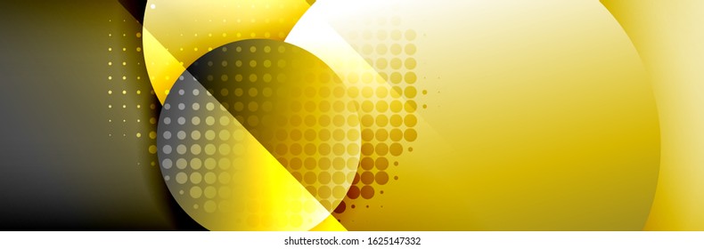Dynamic trendy geometrical abstract background. Circles, round shapes 3d shadow effects and fluid gradients. Modern overlapping round forms. Vector Illustration For Wallpaper, Banner, Background, Card