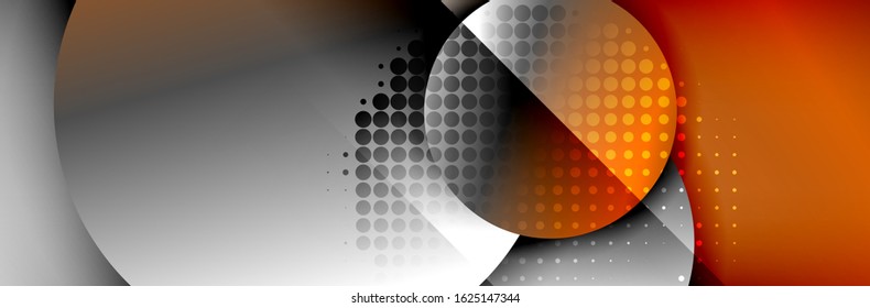 Dynamic trendy geometrical abstract background. Circles, round shapes 3d shadow effects and fluid gradients. Modern overlapping round forms. Vector Illustration For Wallpaper, Banner, Background, Card