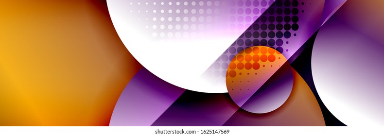 Dynamic trendy geometrical abstract background. Circles, round shapes 3d shadow effects and fluid gradients. Modern overlapping round forms. Vector Illustration For Wallpaper, Banner, Background, Card