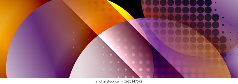 Dynamic trendy geometrical abstract background. Circles, round shapes 3d shadow effects and fluid gradients. Modern overlapping round forms. Vector Illustration For Wallpaper, Banner, Background, Card