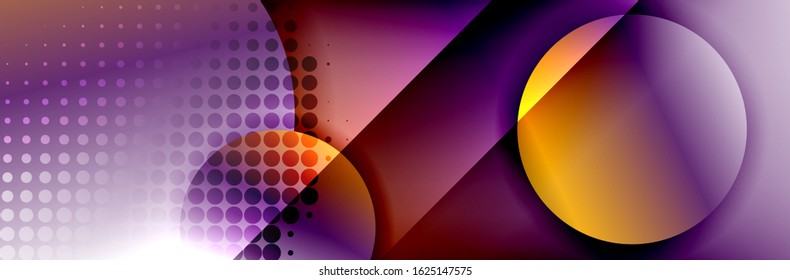 Dynamic trendy geometrical abstract background. Circles, round shapes 3d shadow effects and fluid gradients. Modern overlapping round forms. Vector Illustration For Wallpaper, Banner, Background, Card