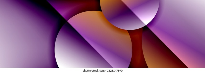 Fondo abstracto geométrico dinámico a la moda. Círculos, formas redondeadas, efectos de sombra 3d y gradientes de fluido. Formas redondeadas superpuestas modernas. Ilustración vectorial para papel de escritorio, pancarta, fondo, tarjeta