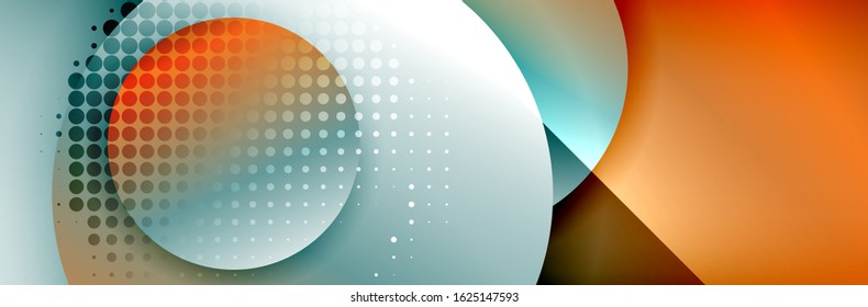 Dynamic trendy geometrical abstract background. Circles, round shapes 3d shadow effects and fluid gradients. Modern overlapping round forms. Vector Illustration For Wallpaper, Banner, Background, Card