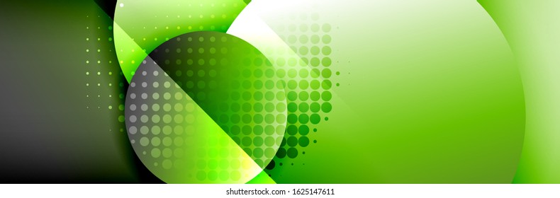 Dynamic trendy geometrical abstract background. Circles, round shapes 3d shadow effects and fluid gradients. Modern overlapping round forms. Vector Illustration For Wallpaper, Banner, Background, Card