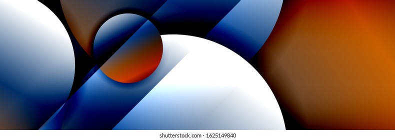 Dynamic trendy geometrical abstract background. Circles, round shapes 3d shadow effects and fluid gradients. Modern overlapping round forms. Vector Illustration For Wallpaper, Banner, Background, Card