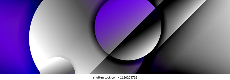 Dynamic trendy geometrical abstract background. Circles, round shapes 3d shadow effects and fluid gradients. Modern overlapping round forms. Vector Illustration 