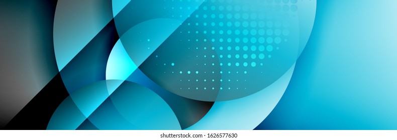 Plano de fundo abstrato geométrico da moda dinâmica. Círculos, formas arredondadas, efeitos de sombra 3d e gradientes de fluido. Formas redondas modernas sobrepostas. Ilustração De Vetor Para Papel De Parede, Banner, Plano De Fundo, Cartão