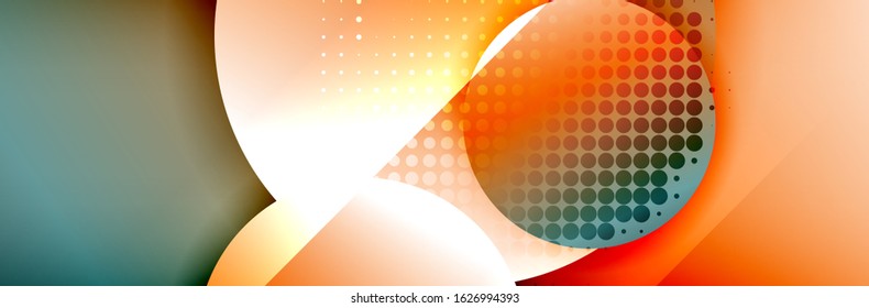 Dynamic trendy geometrical abstract background. Circles, round shapes 3d shadow effects and fluid gradients. Modern overlapping round forms. Vector Illustration  