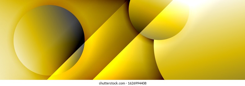 Dynamic trendy geometrical abstract background. Circles, round shapes 3d shadow effects and fluid gradients. Modern overlapping round forms. Vector Illustration 