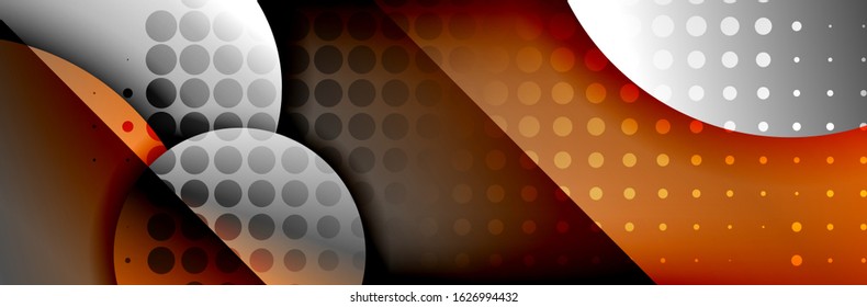 Dynamic trendy geometrical abstract background. Circles, round shapes 3d shadow effects and fluid gradients. Modern overlapping round forms. Vector Illustration 