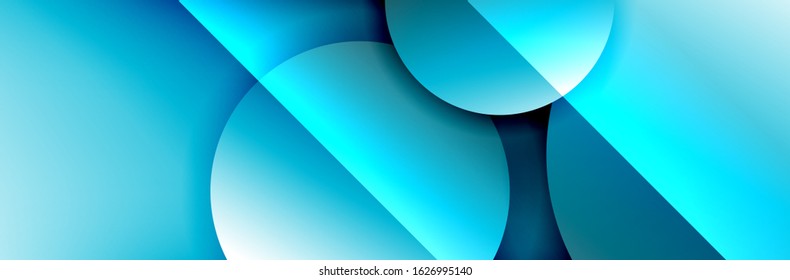 Fondo abstracto geométrico dinámico a la moda. Círculos, formas redondeadas, efectos de sombra 3d y gradientes de fluido. Formas redondeadas superpuestas modernas. Ilustración vectorial para papel de escritorio, pancarta, fondo, tarjeta