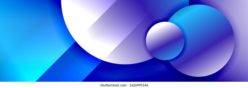 Dynamic trendy geometrical abstract background. Circles, round shapes 3d shadow effects and fluid gradients. Modern overlapping round forms. Vector Illustration For Wallpaper, Banner, Background, Card