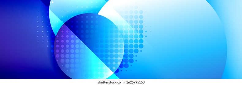 Dynamic trendy geometrical abstract background. Circles, round shapes 3d shadow effects and fluid gradients. Modern overlapping round forms. Vector Illustration For Wallpaper, Banner, Background, Card