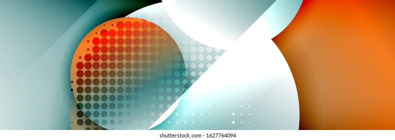 Dynamic trendy geometrical abstract background. Circles, round shapes 3d shadow effects and fluid gradients. Modern overlapping round forms. Vector Illustration For Wallpaper, Banner, Background, Card
