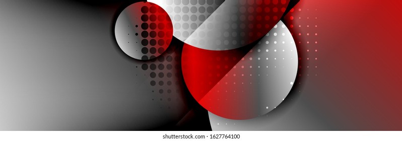Dynamic trendy geometrical abstract background. Circles, round shapes 3d shadow effects and fluid gradients. Modern overlapping round forms. Vector Illustration For Wallpaper, Banner, Background, Card