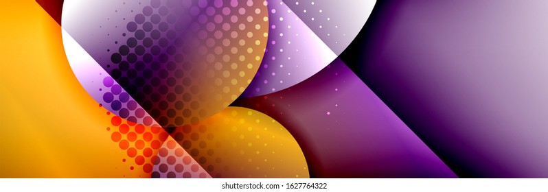 Dynamic trendy geometrical abstract background. Circles, round shapes 3d shadow effects and fluid gradients. Modern overlapping round forms. Vector Illustration For Wallpaper, Banner, Background, Card