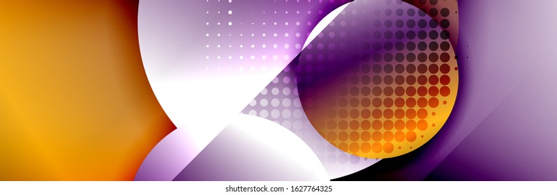 Dynamic trendy geometrical abstract background. Circles, round shapes 3d shadow effects and fluid gradients. Modern overlapping round forms. Vector Illustration For Wallpaper, Banner, Background, Card