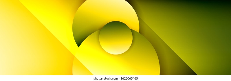 Dynamic trendy geometrical abstract background. Circles, round shapes 3d shadow effects and fluid gradients. Modern overlapping round forms. Vector Illustration For Wallpaper, Banner, Background, Card