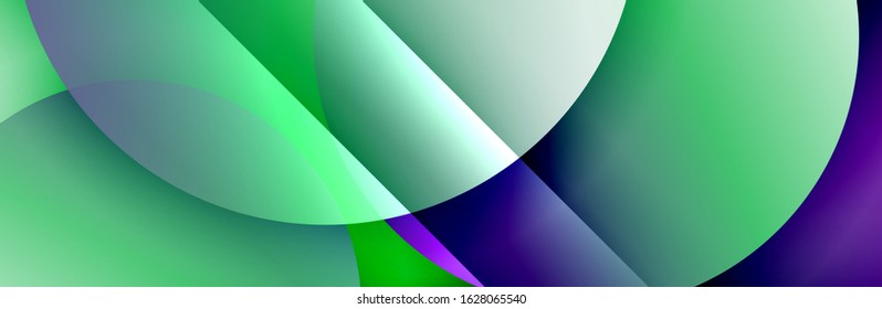 Dynamic trendy geometrical abstract background. Circles, round shapes 3d shadow effects and fluid gradients. Modern overlapping round forms. Vector Illustration For Wallpaper, Banner, Background, Card