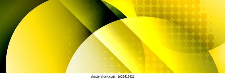 Dynamic trendy geometrical abstract background. Circles, round shapes 3d shadow effects and fluid gradients. Modern overlapping round forms. Vector Illustration For Wallpaper, Banner, Background, Card