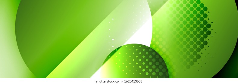 Dynamic trendy geometrical abstract background. Circles, round shapes 3d shadow effects and fluid gradients. Modern overlapping round forms. Vector Illustration For Wallpaper, Banner, Background, Card