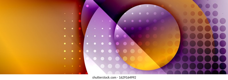 Dynamic trendy geometrical abstract background. Circles, round shapes 3d shadow effects and fluid gradients. Modern overlapping round forms. Vector Illustration For Wallpaper, Banner, Background, Card