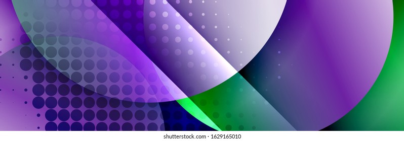 Dynamic trendy geometrical abstract background. Circles, round shapes 3d shadow effects and fluid gradients. Modern overlapping round forms. Vector Illustration For Wallpaper, Banner, Background, Card