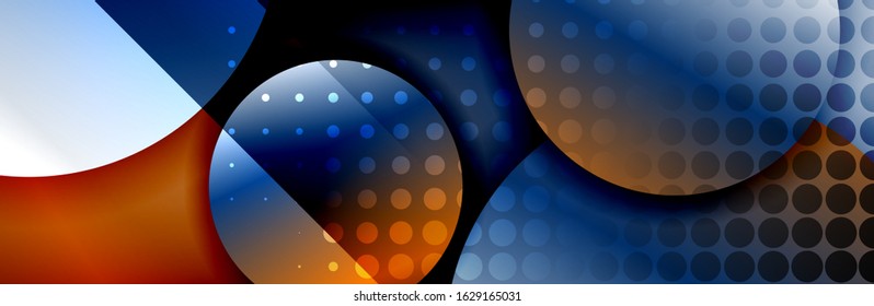 Dynamic trendy geometrical abstract background. Circles, round shapes 3d shadow effects and fluid gradients. Modern overlapping round forms. Vector Illustration For Wallpaper, Banner, Background, Card
