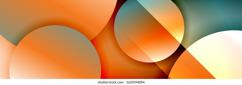 Dynamic trendy geometrical abstract background. Circles, round shapes 3d shadow effects and fluid gradients. Modern overlapping round forms. Vector Illustration For Wallpaper, Banner, Background, Card