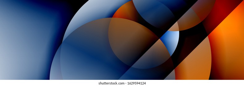 Plano de fundo abstrato geométrico da moda dinâmica. Círculos, formas arredondadas, efeitos de sombra 3d e gradientes de fluido. Formas redondas modernas sobrepostas. Ilustração De Vetor Para Papel De Parede, Banner, Plano De Fundo, Cartão