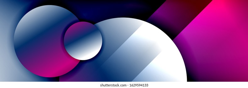 Dynamic trendy geometrical abstract background. Circles, round shapes 3d shadow effects and fluid gradients. Modern overlapping round forms. Vector Illustration For Wallpaper, Banner, Background, Card
