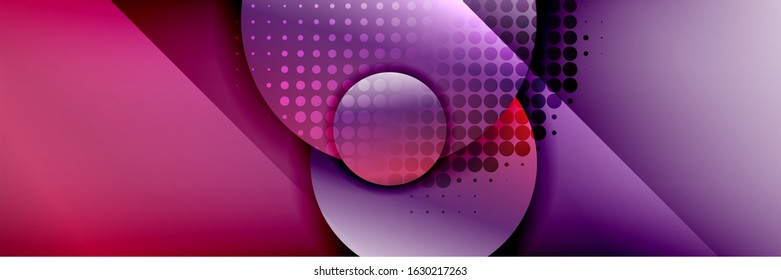 Dynamic trendy geometrical abstract background. Circles, round shapes 3d shadow effects and fluid gradients. Modern overlapping round forms. Vector Illustration For Wallpaper, Banner, Background, Card