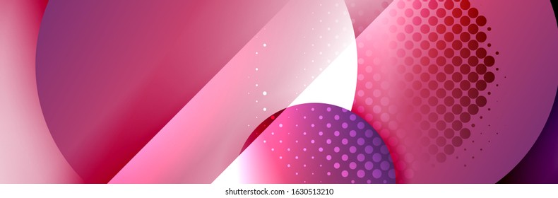 Dynamic trendy geometrical abstract background. Circles, round shapes 3d shadow effects and fluid gradients. Modern overlapping round forms. Vector Illustration For Wallpaper, Banner, Background, Card