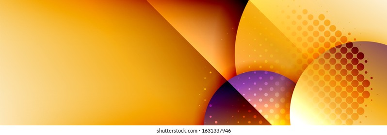 Dynamic trendy geometrical abstract background. Circles, round shapes 3d shadow effects and fluid gradients. Modern overlapping round forms. Vector Illustration For Wallpaper, Banner, Background, Card
