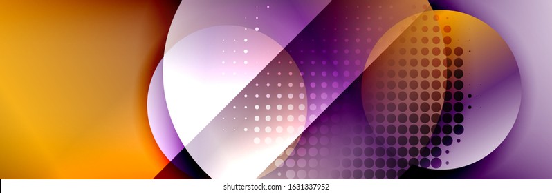 Dynamic trendy geometrical abstract background. Circles, round shapes 3d shadow effects and fluid gradients. Modern overlapping round forms. Vector Illustration For Wallpaper, Banner, Background, Card